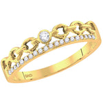 10kt Yellow Gold Womens Round Diamond Rolo Link Stackable Band Ring 1/12 Cttw