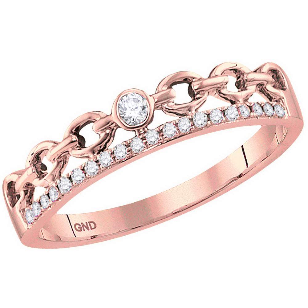 10kt Rose Gold Womens Round Diamond Rolo Link Stackable Band Ring 1/12 Cttw