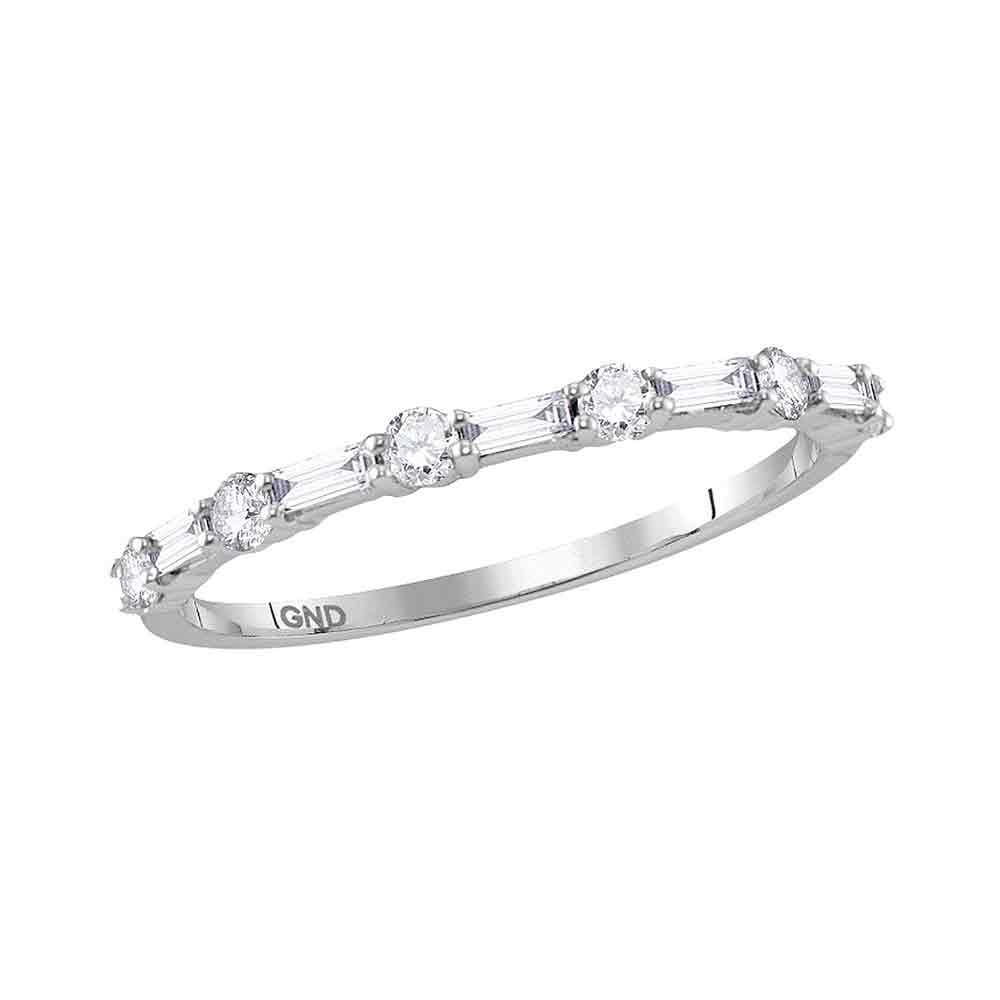 10kt White Gold Womens Round Baguette Diamond Stackable Band Ring 1/3 Cttw
