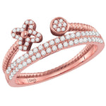 10kt Rose Gold Womens Round Diamond Flower Bisected Stackable Band Ring 1/5 Cttw