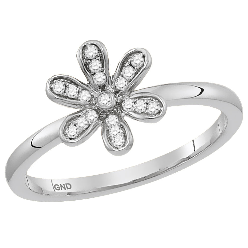 10kt White Gold Womens Round Diamond Floral Stackable Band Ring 1/10 Cttw