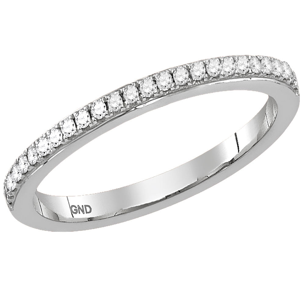 10kt White Gold Womens Round Diamond Single Row Stackable Band Ring 1/8 Cttw