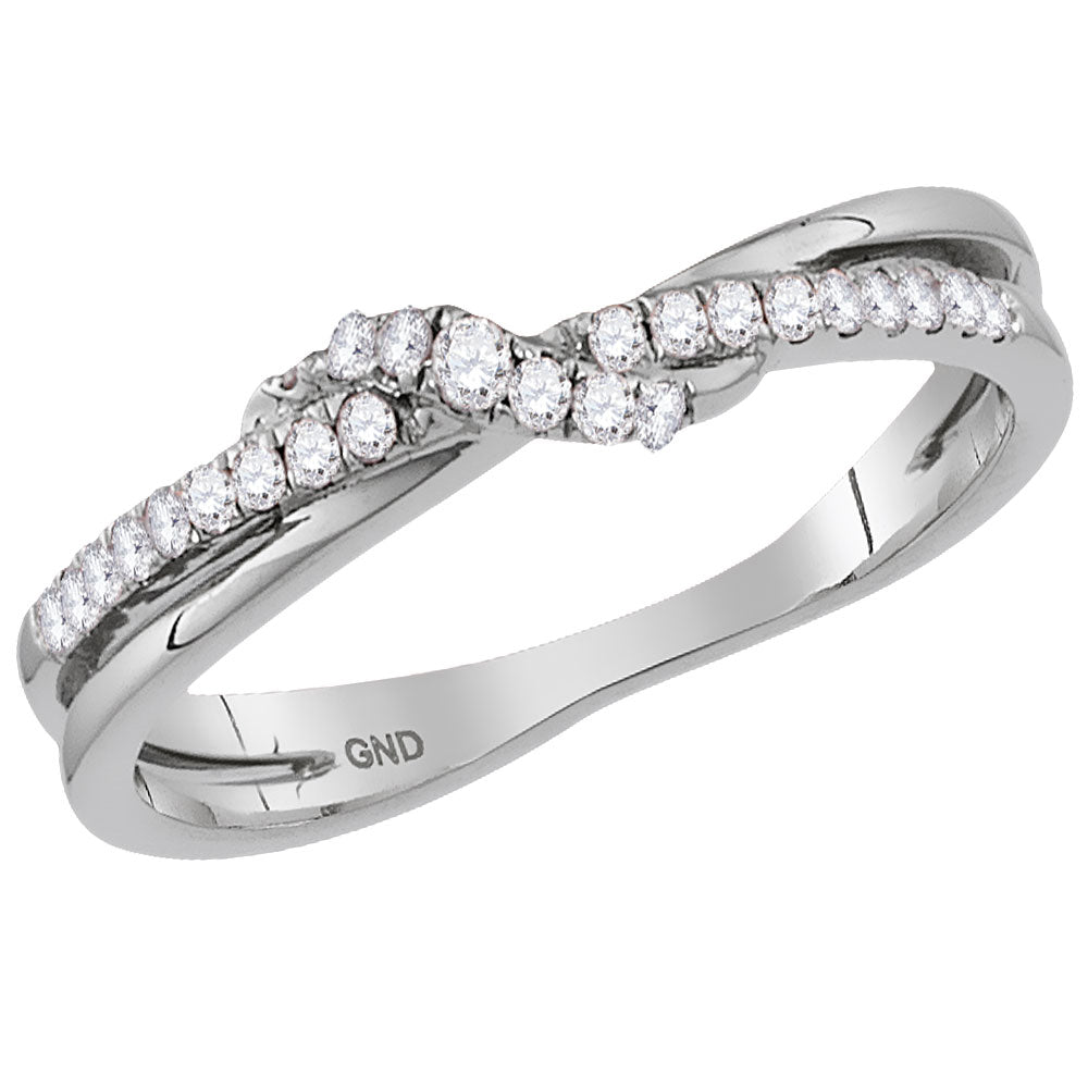 10kt White Gold Womens Round Diamond Crossover Stackable Band Ring 1/6 Cttw