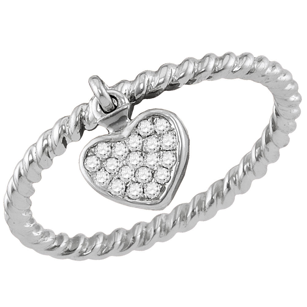 10kt White Gold Womens Round Diamond Heart Dangle Stackable Band Ring 1/10 Cttw