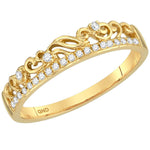 10kt Yellow Gold Womens Round Diamond Floral Accent Stackable Band Ring 1/12 Cttw
