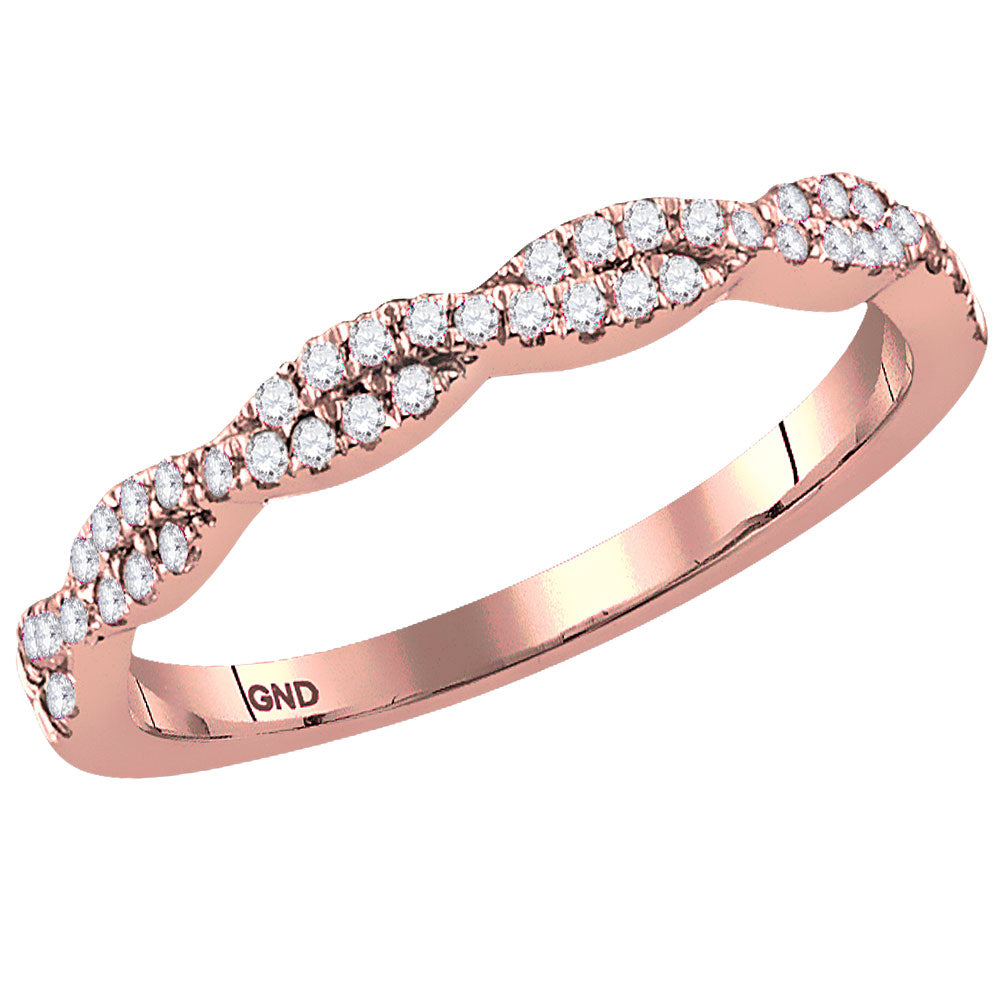 10kt Rose Gold Womens Round Diamond Woven Twist Stackable Band Ring 1/4 Cttw