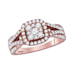 14kt Rose Gold Womens Round Diamond Square Cluster Bridal Wedding Engagement Ring 1.00 Cttw