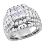 14kt White Gold Womens Princess Diamond Cluster Halo Bridal Wedding Engagement Ring 3.00 Cttw