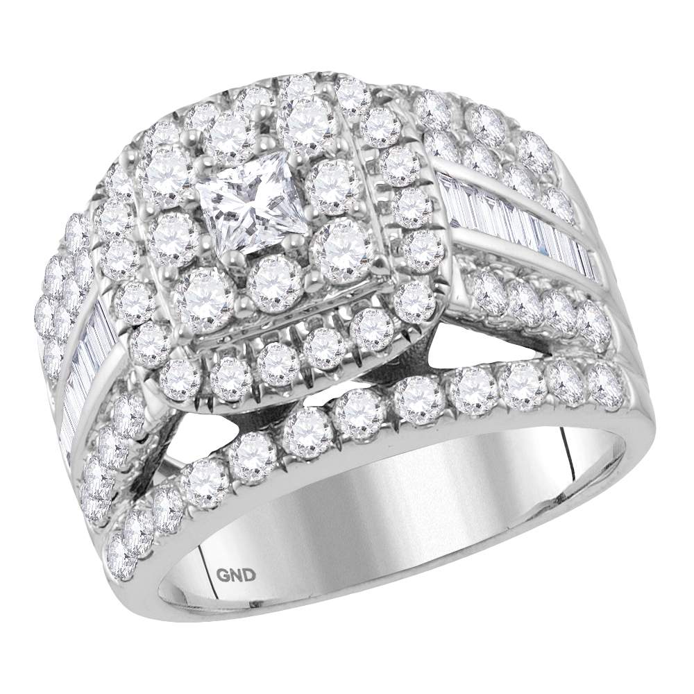 14kt White Gold Womens Princess Diamond Solitaire Halo Bridal Wedding Engagement Ring 3.00 Cttw