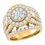 14kt Yellow Gold Womens Princess Diamond Flower Cluster Bridal Wedding Engagement Ring 3.00 Cttw