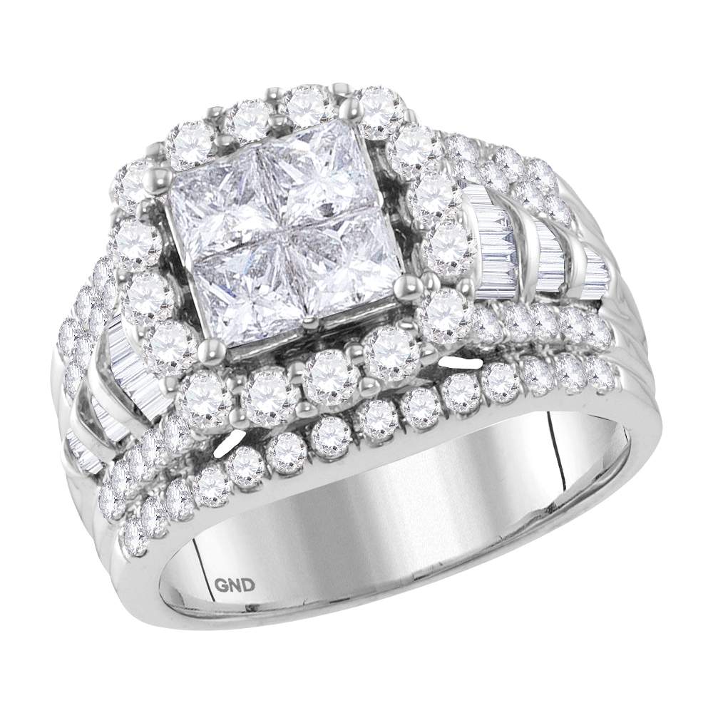 14kt White Gold Womens Princess Diamond Cluster Bridal Wedding Engagement Ring 3.00 Cttw