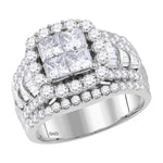 14kt White Gold Womens Princess Diamond Cluster Bridal Wedding Engagement Ring 3.00 Cttw