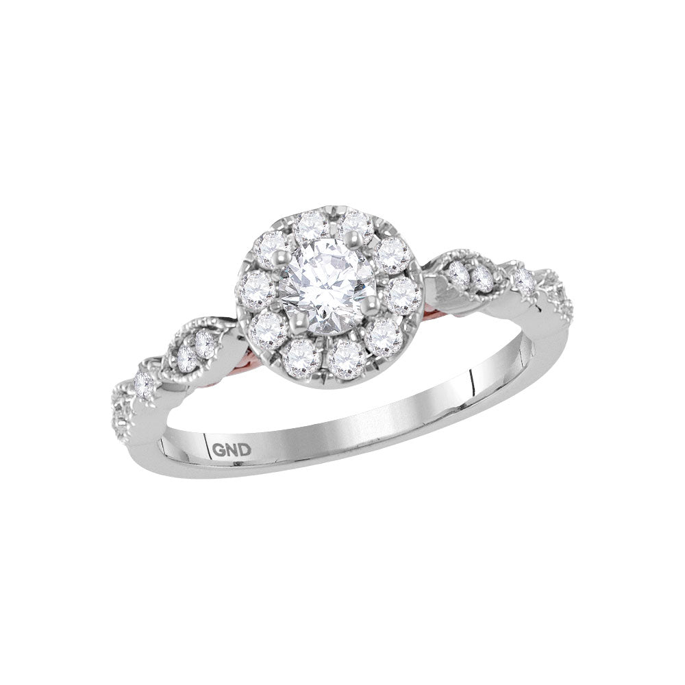 14kt Two-tone White Rose Gold Womens Round Diamond Solitaire Bellina Bridal Wedding Engagement Ring 3/4 Cttw
