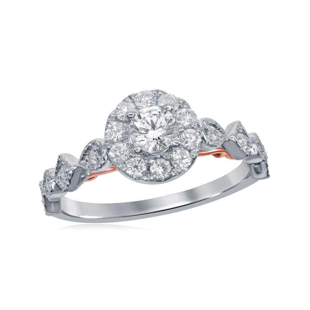 14kt Two-tone White Rose Gold Womens Round Diamond Solitaire Bellina Bridal Wedding Engagement Ring 3/4 Cttw
