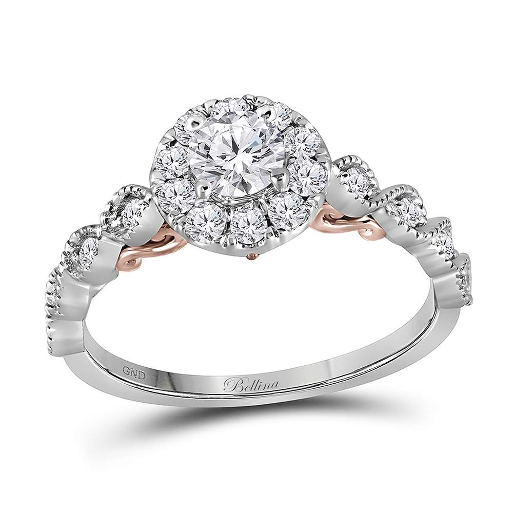 14kt Two-tone White Rose Gold Womens Round Diamond Solitaire Bellina Bridal Wedding Engagement Ring 3/4 Cttw