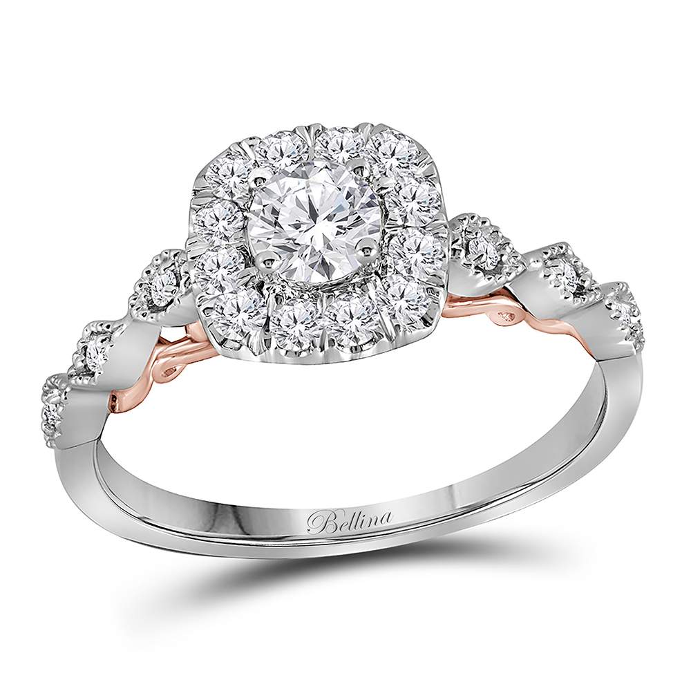 14kt Two-tone White Rose Gold Womens Round Diamond Solitaire Bellina Bridal Wedding Engagement Ring 3/4 Cttw