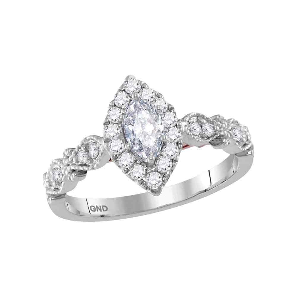 14kt Two-tone White Rose Gold Womens Marquise Diamond Bellina Bridal Wedding Engagement Ring 3/4 Cttw