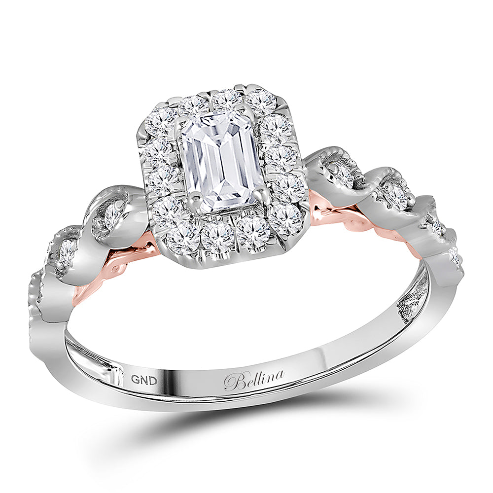 14kt Two-tone White Gold Womens Emerald Diamond Solitaire Bellina Bridal Wedding Engagement Ring 3/4 Cttw