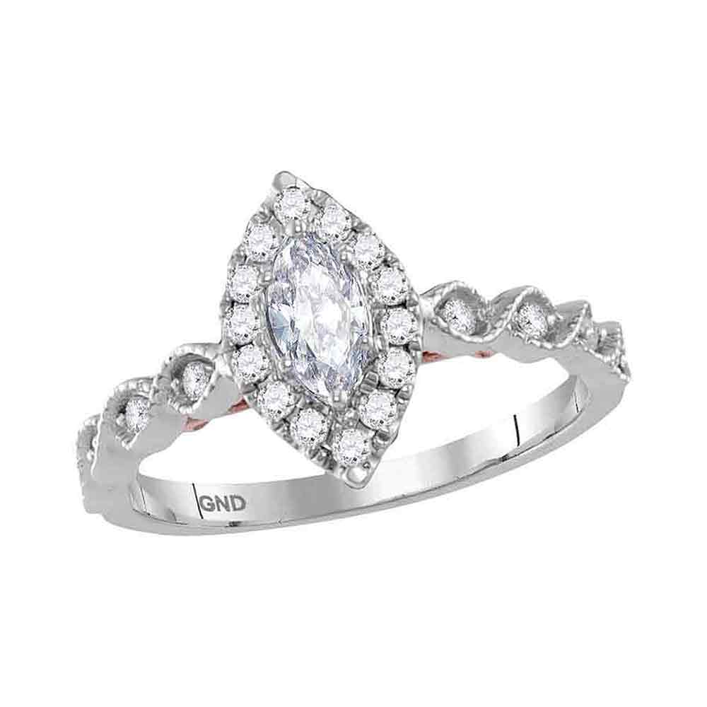 14kt Two-tone White Rose Gold Womens Marquise Diamond Solitaire Bridal Wedding Engagement Ring 3/4 Cttw