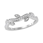 10kt White Gold Womens Round Diamond Vine Floral Stackable Band Ring 1/6 Cttw