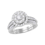 14kt White Gold Womens Round Diamond Halo Bridal Wedding Engagement Ring Band Set 1.00 Cttw