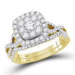 14kt Yellow Gold Womens Round Diamond Halo Bridal Wedding Engagement Ring Band Set 1.00 Cttw