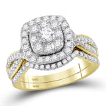 14kt Yellow Gold Womens Round Diamond Halo Bridal Wedding Engagement Ring Band Set 1.00 Cttw