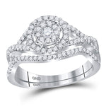 14kt White Gold Womens Round Diamond Cluster Bridal Wedding Engagement Ring Band Set 1/2 Cttw