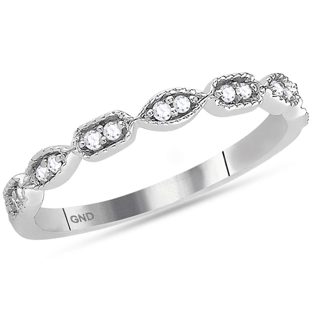14kt White Gold Womens Round Diamond Stackable Band Ring 1/10 Cttw