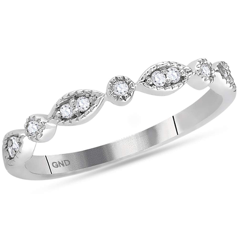 14kt White Gold Womens Round Diamond Stackable Band Ring 1/10 Cttw