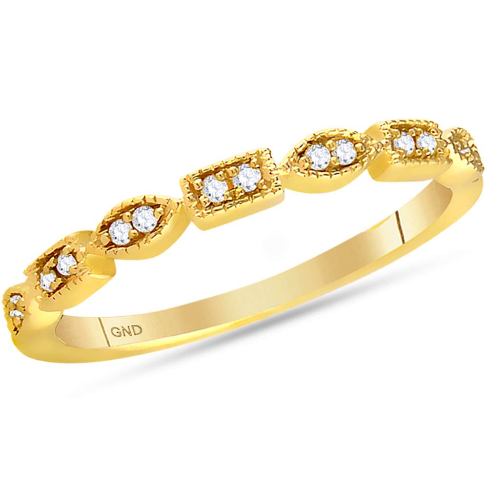 14kt Yellow Gold Womens Round Diamond Stackable Band Ring 1/10 Cttw