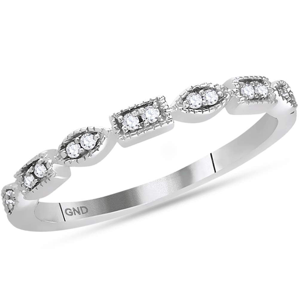 14kt White Gold Womens Round Diamond Stackable Band Ring 1/10 Cttw