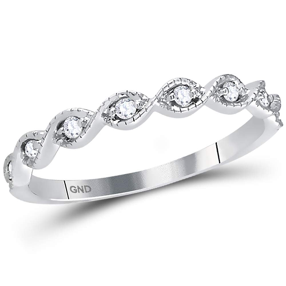 14kt White Gold Womens Round Diamond Contoured Stackable Band Ring 1/10 Cttw