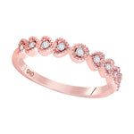 14kt Rose Gold Womens Round Diamond Heart Stackable Band Ring 1/10 Cttw