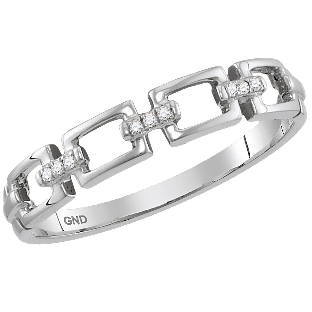 14kt White Gold Womens Round Diamond Chain Link Stackable Band Ring .03 Cttw