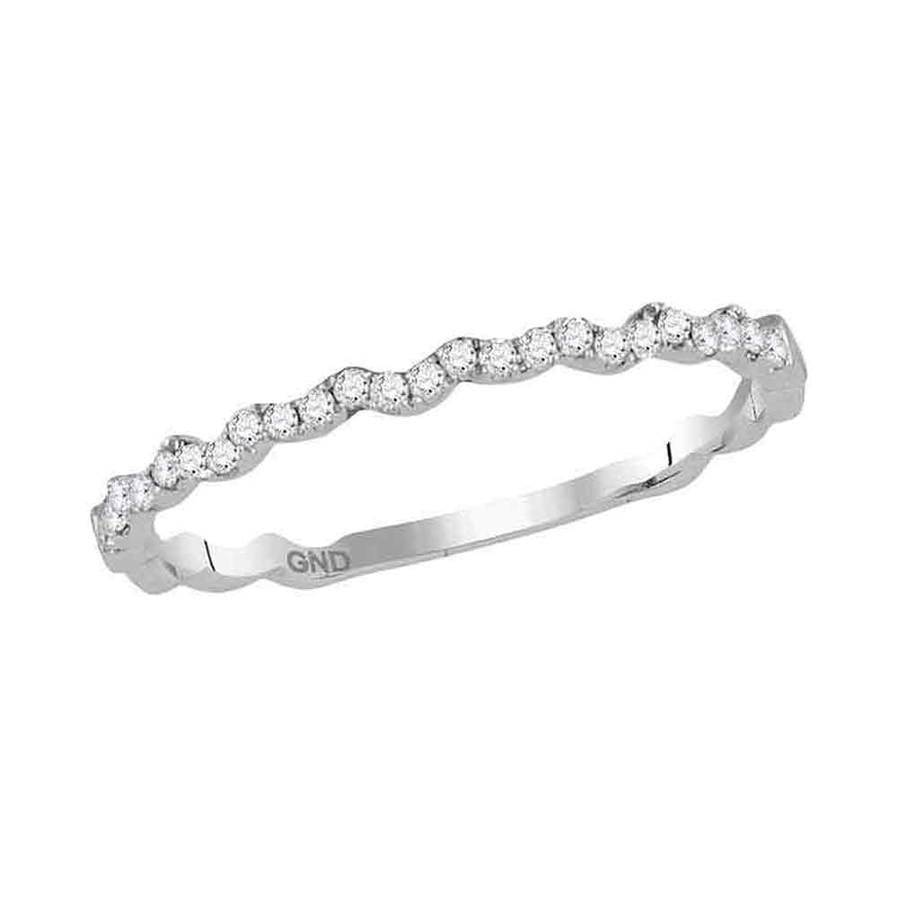 14kt White Gold Womens Round Diamond Slender Stackable Band Ring 1/8 Cttw