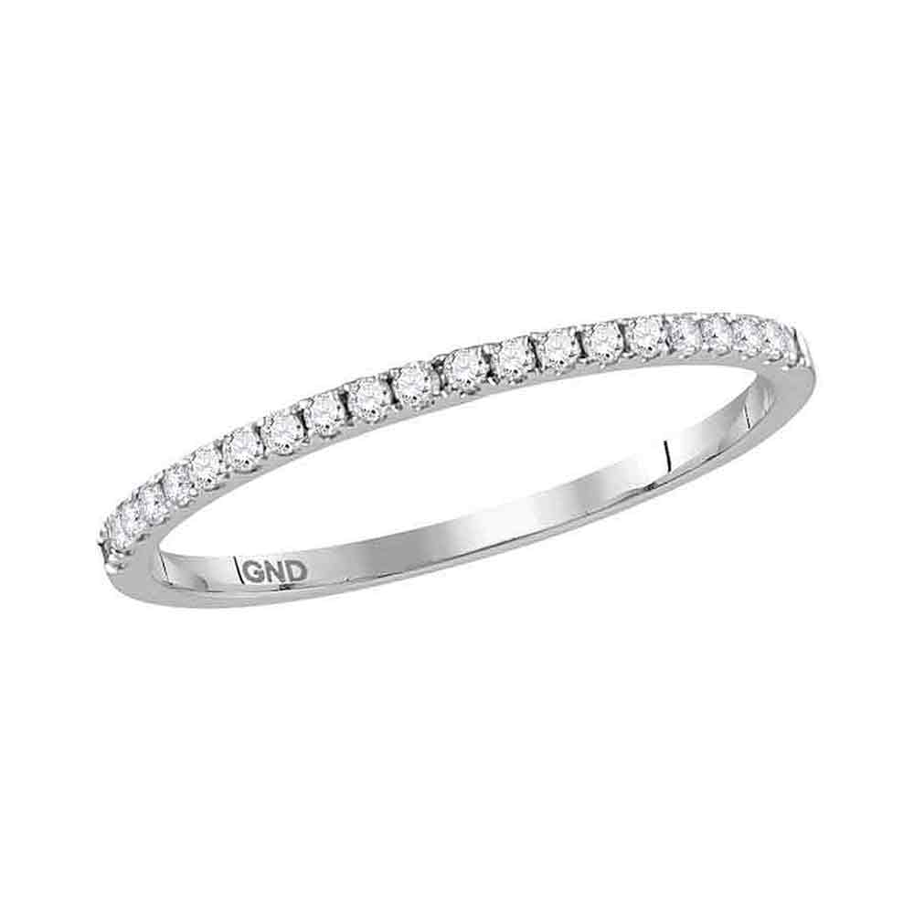 14kt White Gold Womens Round Diamond Slender Stackable Band Ring 1/6 Cttw