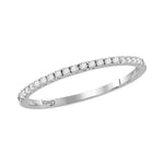 14kt White Gold Womens Round Diamond Slender Stackable Band Ring 1/6 Cttw