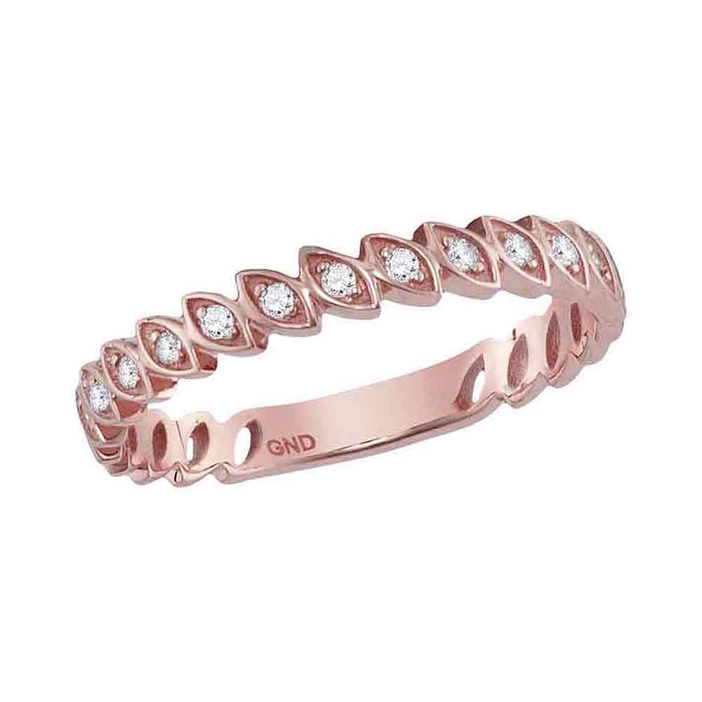 14kt Rose Gold Womens Round Diamond Ovals Stackable Band Ring 1/10 Cttw