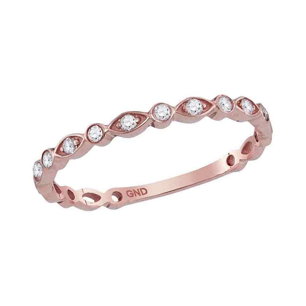 14kt Rose Gold Womens Round Diamond Stackable Band Ring 1/8 Cttw