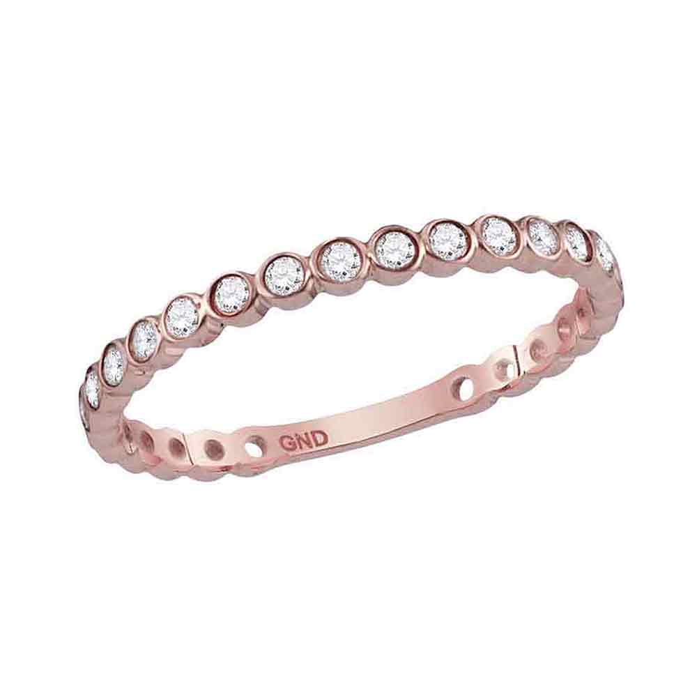 14kt Rose Gold Womens Round Diamond Stackable Band Ring 1/5 Cttw