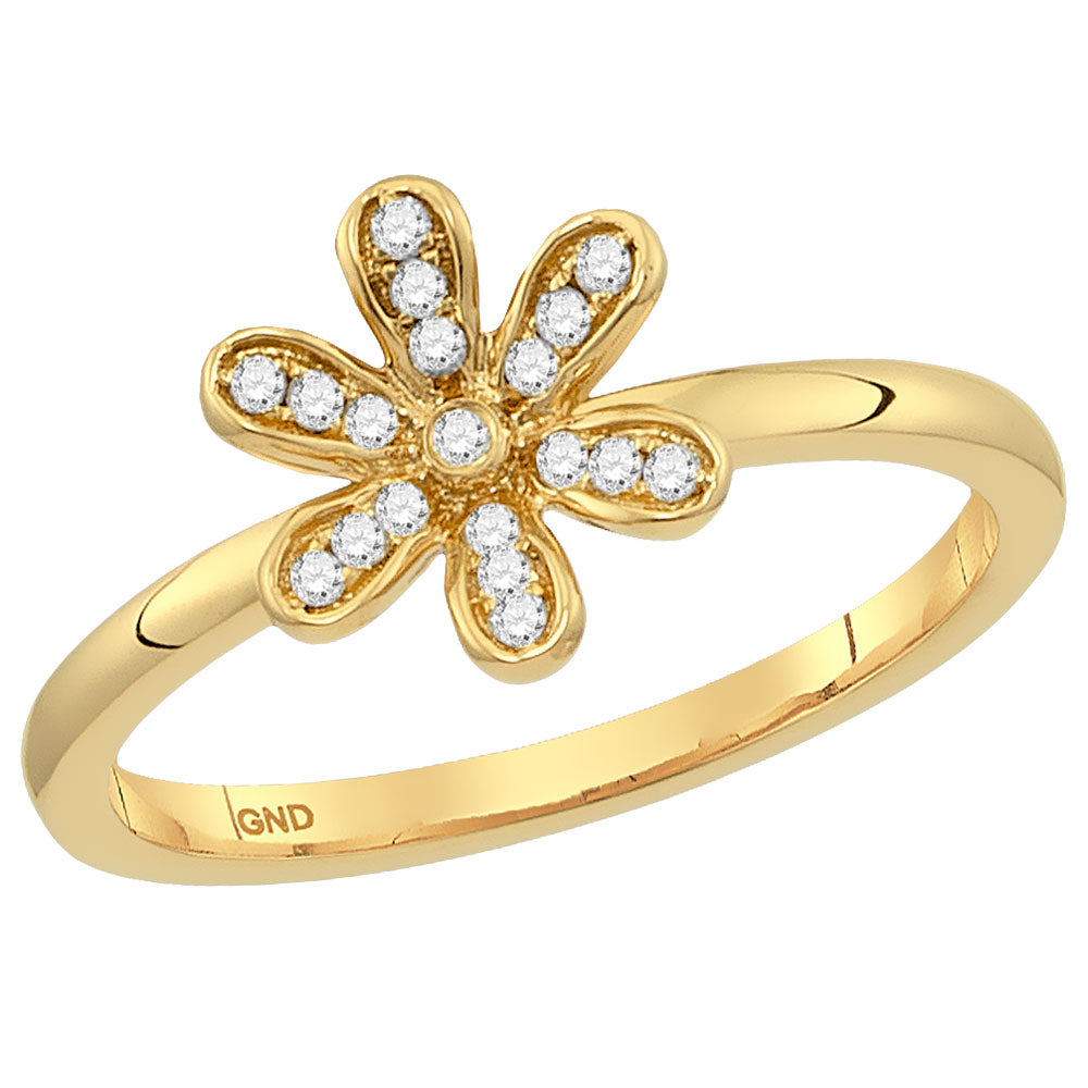 14kt Yellow Gold Womens Round Diamond Flower Floral Stackable Band Ring 1/10 Cttw