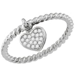14kt White Gold Womens Round Diamond Heart Dangle Stackable Band Ring 1/10 Cttw