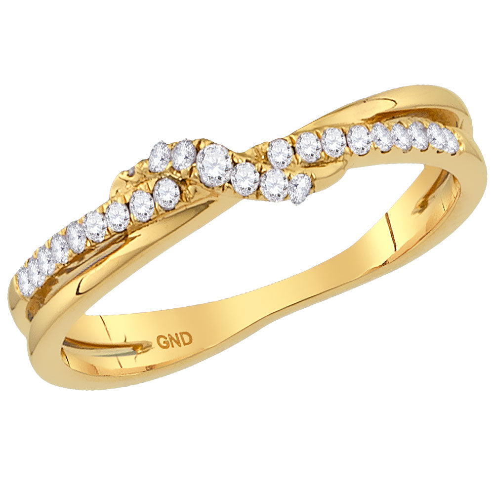 14kt Yellow Gold Womens Round Diamond Crossover Stackable Band Ring 1/6 Cttw