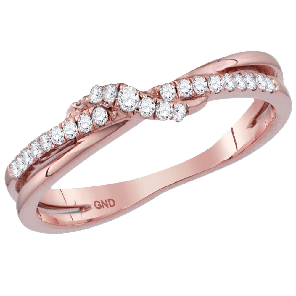 14kt Rose Gold Womens Round Diamond Crossover Stackable Band Ring 1/6 Cttw