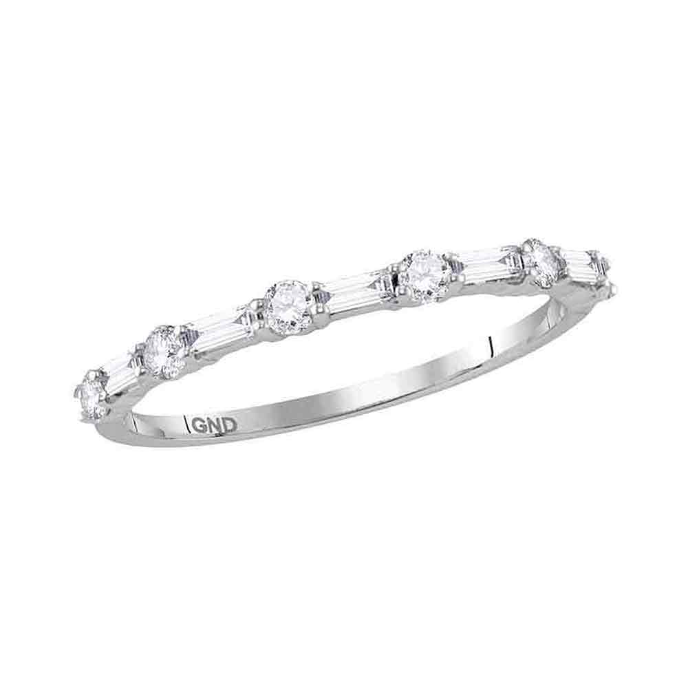 14kt White Gold Womens Round Baguette Diamond Stackable Band Ring 3/8 Cttw