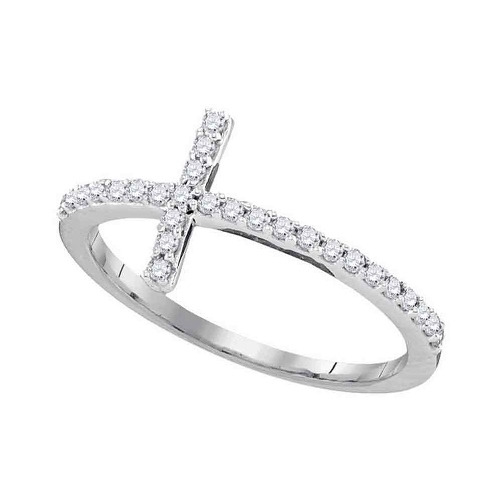 10kt White Gold Womens Round Diamond Christian Cross Slender Band Ring 1/5 Cttw - Size 6