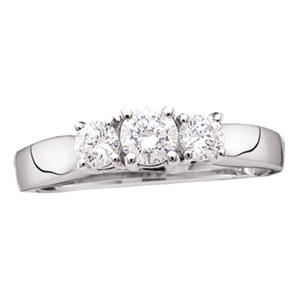 14kt White Gold Womens Round Diamond 3-stone Bridal Wedding Engagement Ring 3/4 Cttw