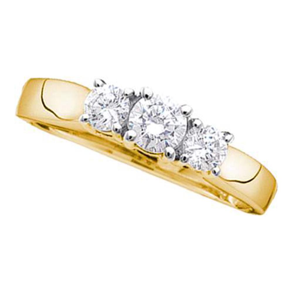 14kt Yellow Gold Womens Round Diamond 3-stone Bridal Wedding Engagement Ring 1-1/2 Cttw