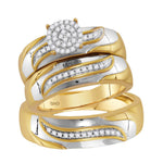 10kt Two-tone Gold His & Hers Round Diamond Cluster Matching Bridal Wedding Ring Band Set 1/5 Cttw